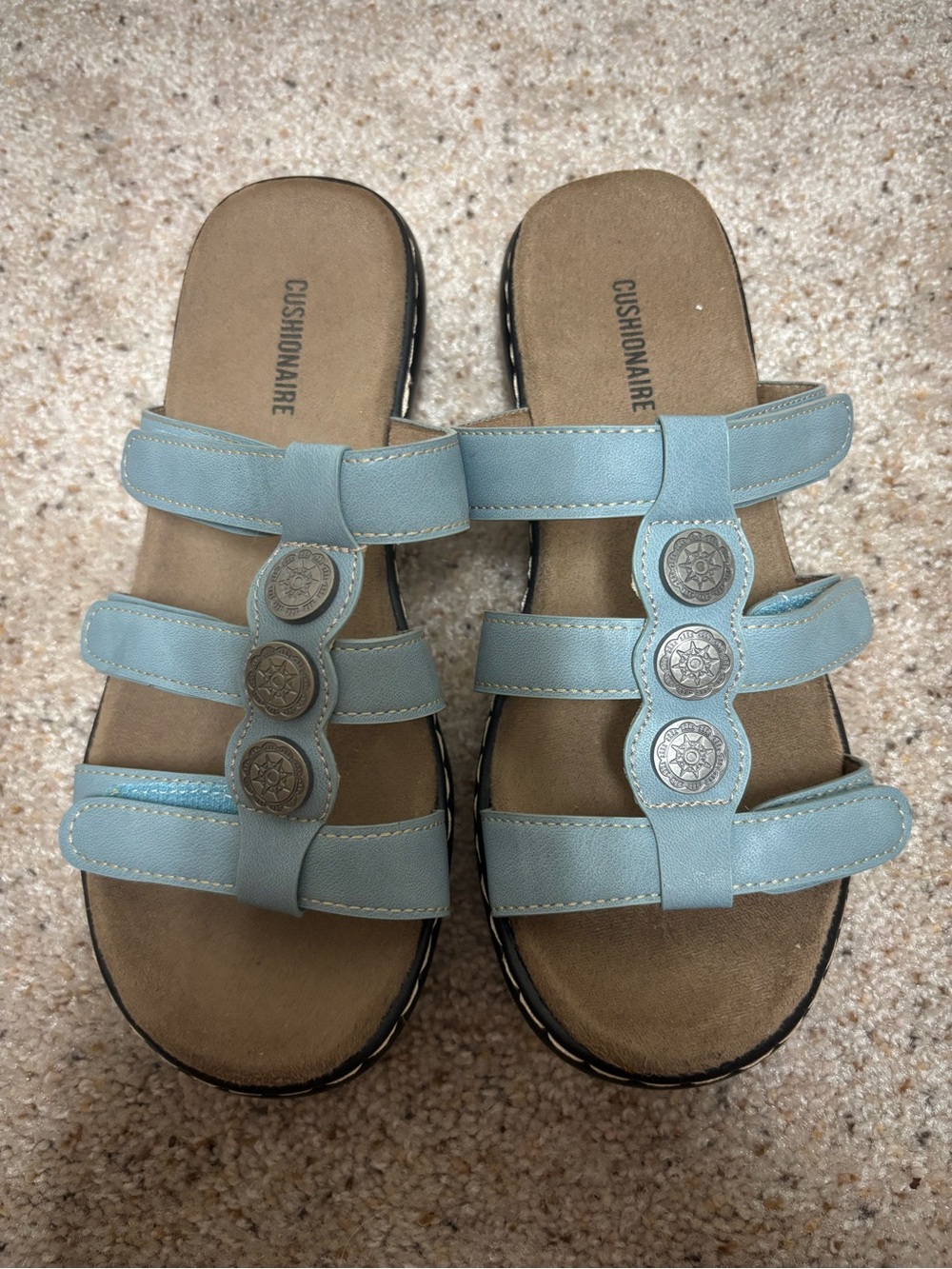 Cushionaire Women's Pastel Blue Triple-Strap Slide Sandals
